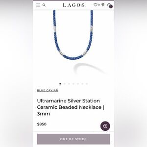 Lagos Blue Caviar Ultramarine Silver Station Ceramic Necklace 3mm 16 inches